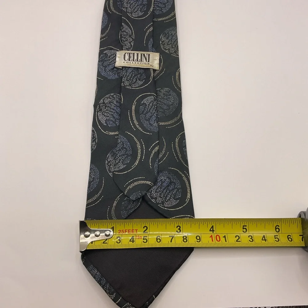 Cellini Collection‎ Black/Blue/Tan Cream Gold Jacquard Tie Necktie 3.5 wide